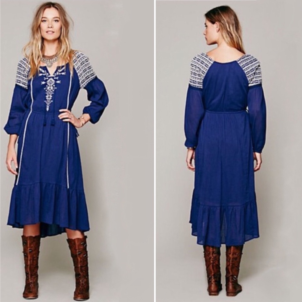 Free People Dream Weaver Blue Embroidered Dress S
